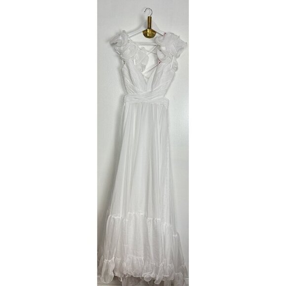 MAC DUGGAL Rosette Chiffon Cutout Empire Waist Gown in White Size US 8 - Picture 5 of 12